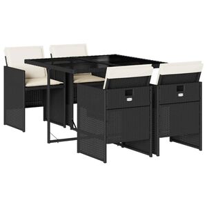 vidaXL 5-tlg. Garten-Essgruppe mit Kissen Schwarz Poly Rattan
