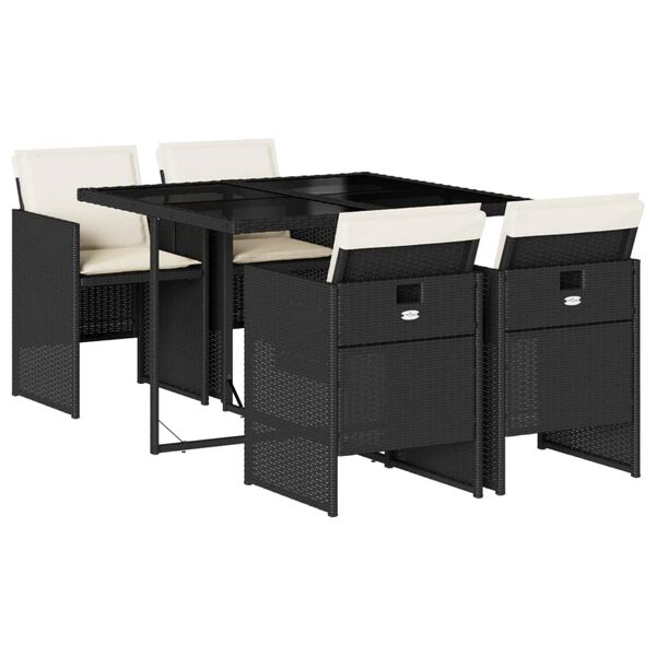vidaXL 5-tlg. Garten-Essgruppe mit Kissen Schwarz Poly Rattan
