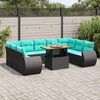 vidaXL 10-tlg. Garten-Sofagarnitur mit Kissen Schwarz Poly Rattan