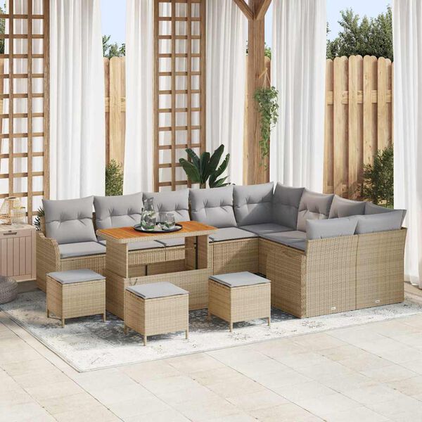 vidaXL Garten-Sofa-Set mit Kissen mit Kissen 13 pcs Beige und Hellgrau