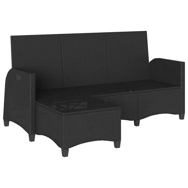 vidaXL Gartensofa mit Liegefunktion Kissen L-Form Schwarz Poly Rattan
