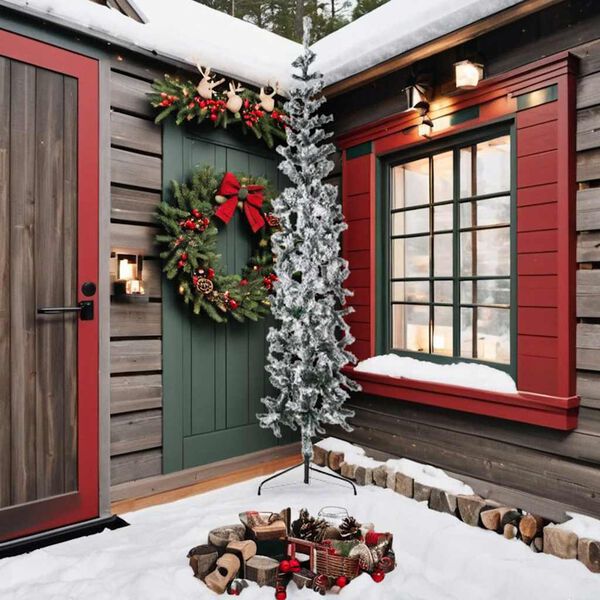 vidaXL Künstlicher Halb-Weihnachtsbaum mit Schnee Schlank 240 cm