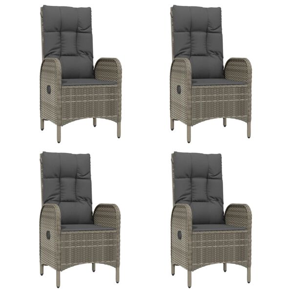 vidaXL 5-tlg. Garten-Essgruppe mit Kissen Schwarz und Grau Poly Rattan