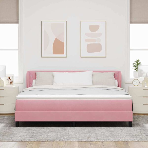 vidaXL Boxspringbett mit Matratze mit Kopfteil Rosa 180 x 200 cm Samt