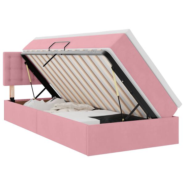 vidaXL Bett mit Stauraum und LED mit Matratze Rosa 90 x 200 cm Samt