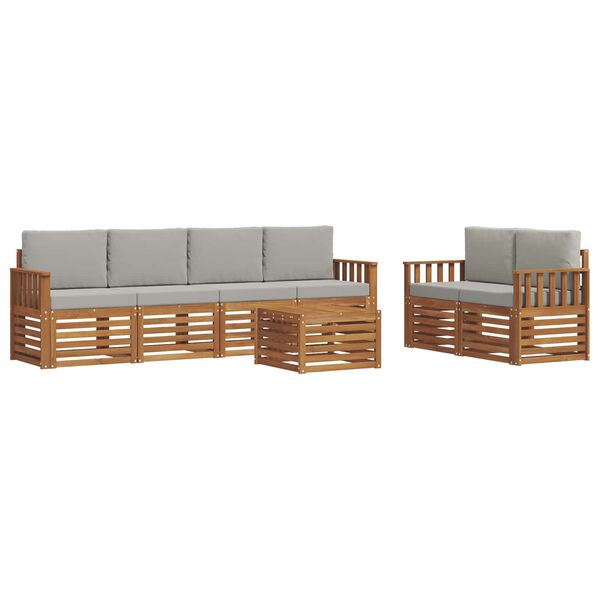 vidaXL Sofagarnituren 7 pcs Nat&uuml;rlich und Hellgrau Massivholz Akazie