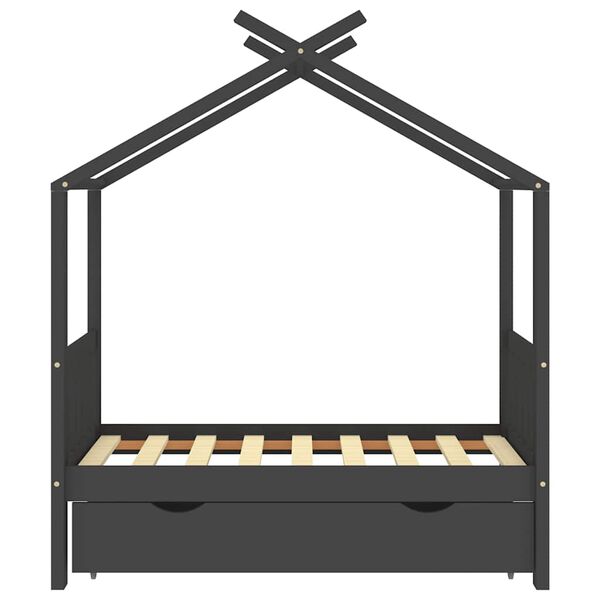 vidaXL Kinderbett mit Schublade Dunkelgrau Massivholz Kiefer 70x140 cm