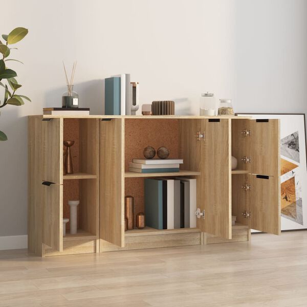 vidaXL Sideboards 3 Stk. Sonoma-Eiche Holzwerkstoff