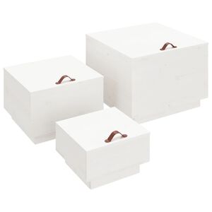 vidaXL Aufbewahrungsboxen mit Deckeln 3 Stk. Wei&szlig; Massivholz Kiefer