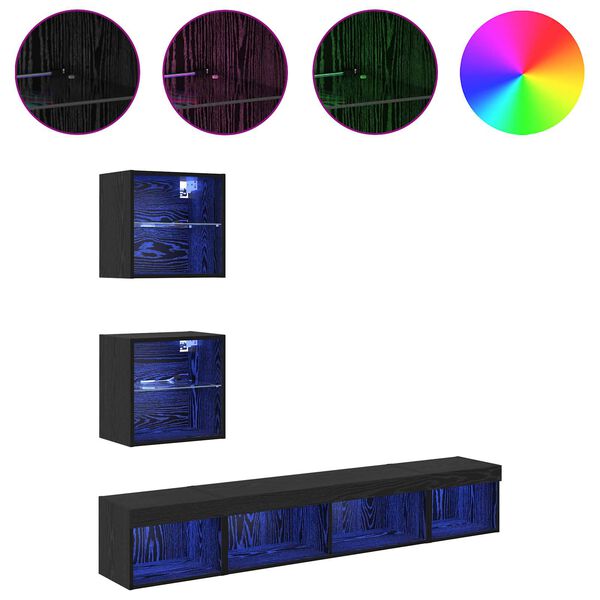 vidaXL TV Wand Einheiten mit LED mit LED 5 pcs Schwarz Eichen-Optik