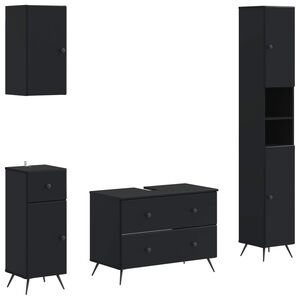 vidaXL 4-teiliges Badezimmer-Schrank-Set BREDA Schwarz Holzwerkstoff