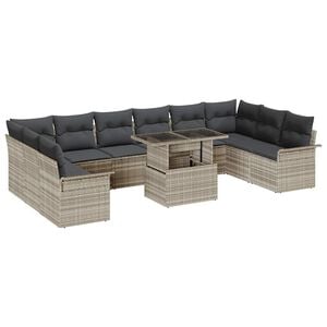 vidaXL Sofa Set mit Kissen 11 pcs Hellgrau Poly-Rattan