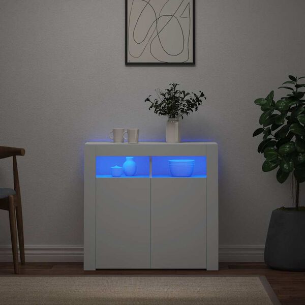 vidaXL Sideboard mit LED-Leuchten Wei&szlig; 80x35x75 cm