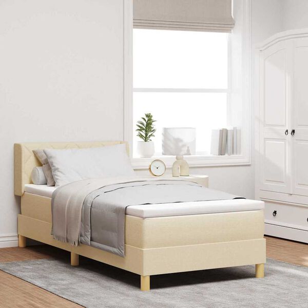 vidaXL Boxspringbett mit Matratze mit Kopfteil Creme 200 x 90 cm Stoff