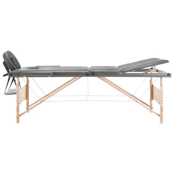 vidaXL Massageliege 3-Zonen Holzgestell Anthrazit 186x68 cm