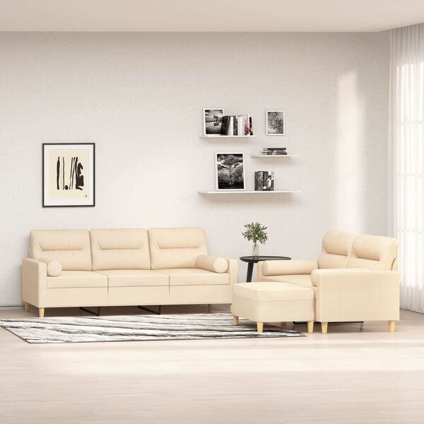 vidaXL 3-tlg. Sofagarnitur mit Kissen Creme Stoff