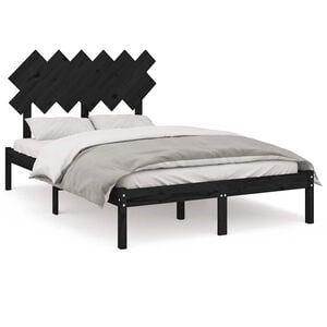 vidaXL Massivholzbett Schwarz 135x190 cm