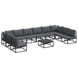 vidaXL Gartensofa-set mit Kissen 11 pcs Schwarz Aluminium