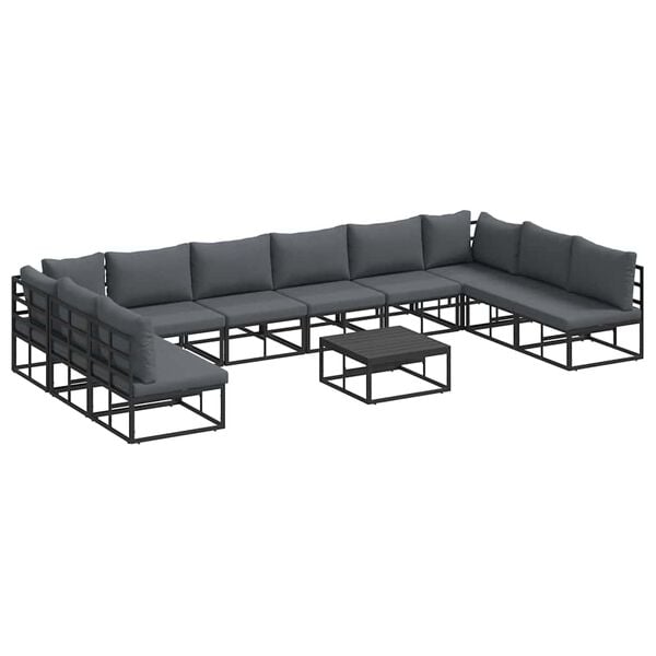 vidaXL Garten-Sofa-Set mit Kissen 11 pcs Schwarz Aluminium