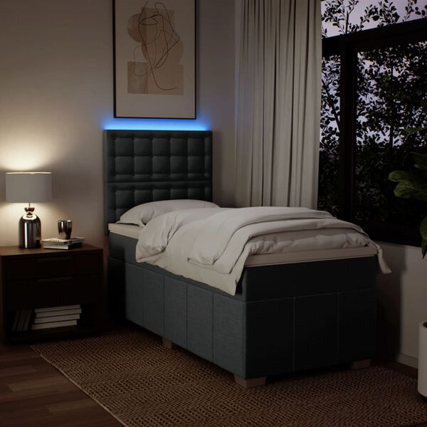vidaXL Boxspringbett mit Matratze Dunkelgrau 90x190 cm Stoff