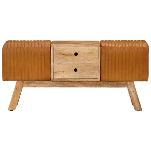 vidaXL Bock-Sitzbank Braun 107cm Echtes Ziegenleder & Massivholz Mango