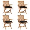 vidaXL Klappbare Gartenst&uuml;hle mit Kissen 4 Stk. Massivholz Teak
