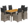 vidaXL 7-tlg. Garten-Bistro-Set mit Kissen Grau Poly Rattan