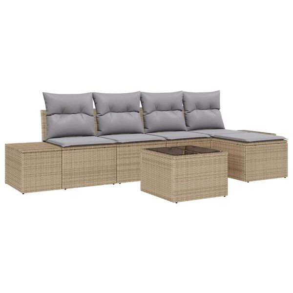 vidaXL Sofa Set mit Kissen 6 pcs Beige Poly Rattan