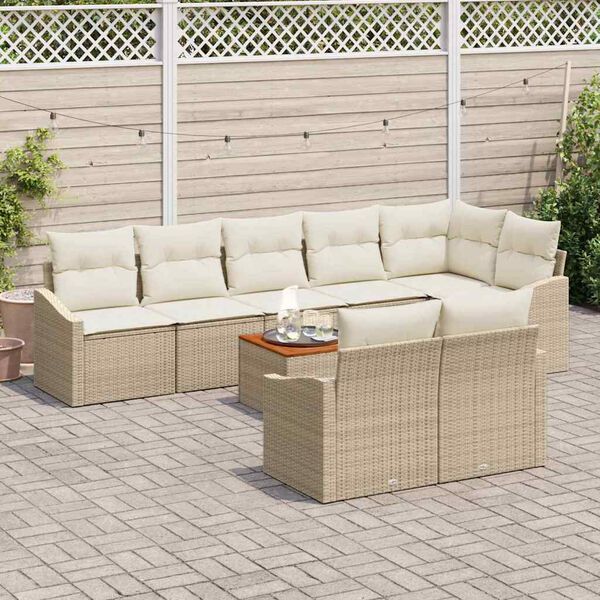vidaXL Gartensofa-set mit Kissen 9 pcs Beige Poly-Rattan