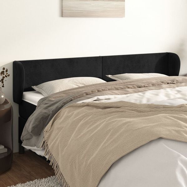vidaXL Kopfteil mit Ohren Schwarz 163x23x78/88 cm Samt