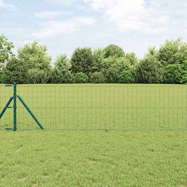 vidaXL Zaun mit Pfosten Gr&uuml;n 0,6 x 50 m Stahl und PVC