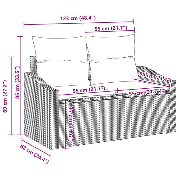 vidaXL Garten-Sofa-Set mit Kissen 11 pcs Beige und Creme Poly-Rattan
