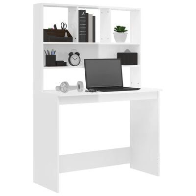 vidaXL Schreibtisch mit Regal Hochglanzweiß 102x45x148cm Holzwerkstoff