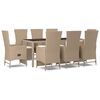 vidaXL 9-tlg. Garten-Essgruppe mit Kissen Beige Poly Rattan