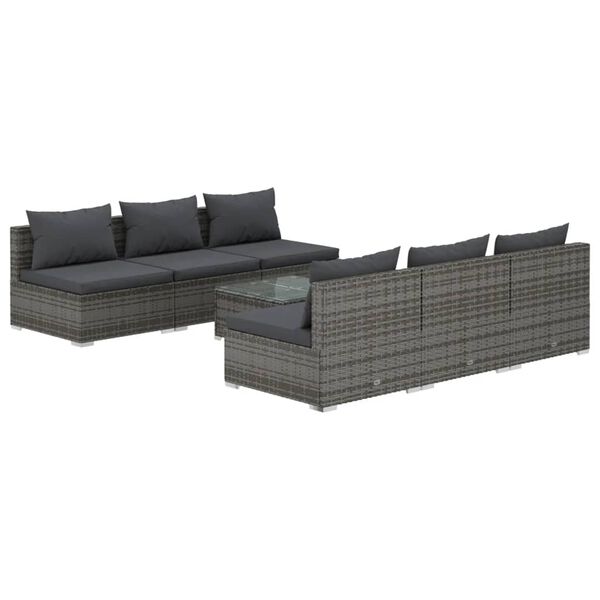 vidaXL 7-tlg. Garten-Lounge-Set mit Kissen Poly Rattan Grau