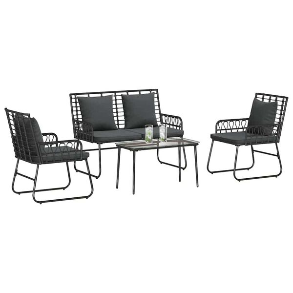 vidaXL Gartenm&ouml;bel Set 4 pcs Schwarz und Anthrazit Poly-Rattan