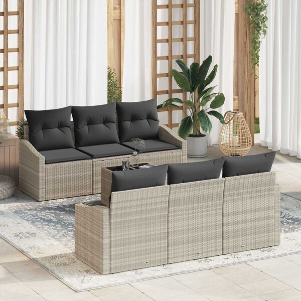 vidaXL Sofa Set mit Kissen mit Kissen 7 pcs Hellgrau Poly-Rattan