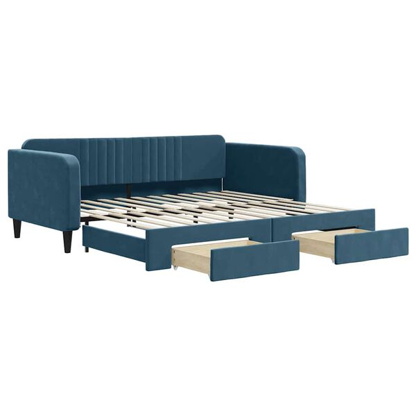 vidaXL Tagesbett Ausziehbar mit Schubladen Blau 100x200 cm Samt