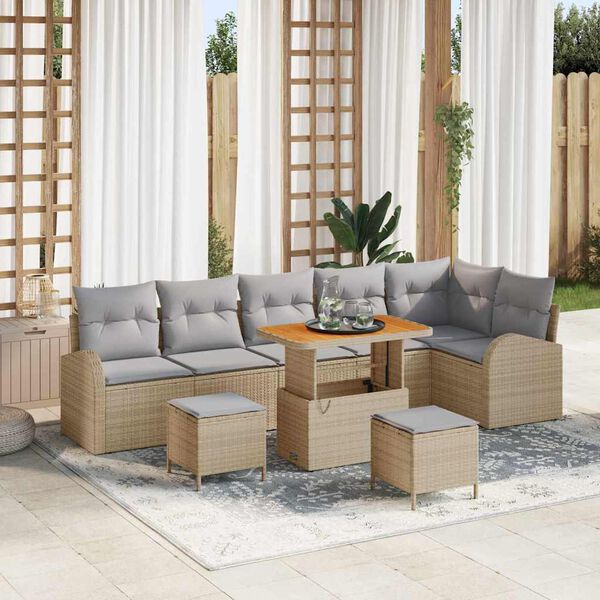 vidaXL Garten-Sofa-Set mit Kissen mit Kissen 9 pcs Beige und Hellgrau