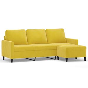 vidaXL 3-Sitzer-Sofa mit Hocker Gelb 180 cm Samt