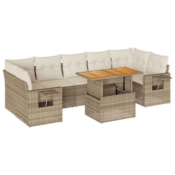 vidaXL 8-tlg. Garten-Sofagarnitur mit Kissen Beige Poly Rattan