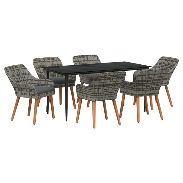 vidaXL Garten Essgruppe mit Kissen 7 pcs Grau Poly-Rattan