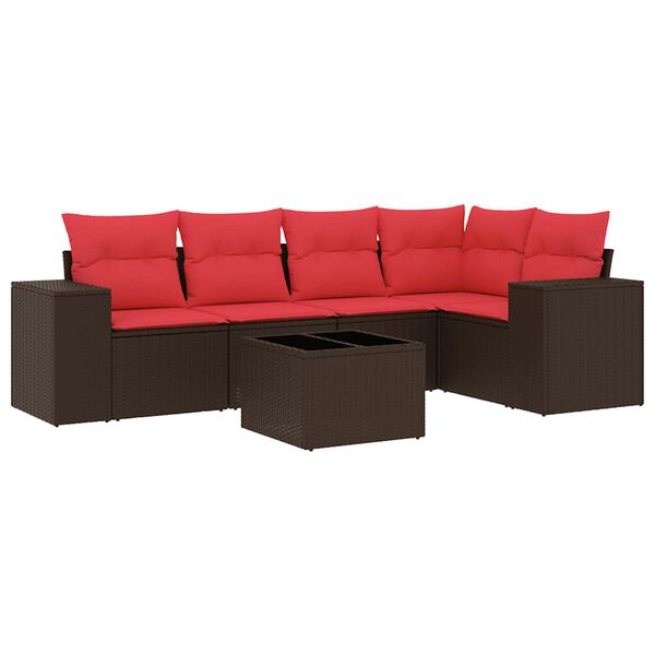 vidaXL 6-teiliges Gartensofa-Set mit Kissen, braun, Polyrattan
