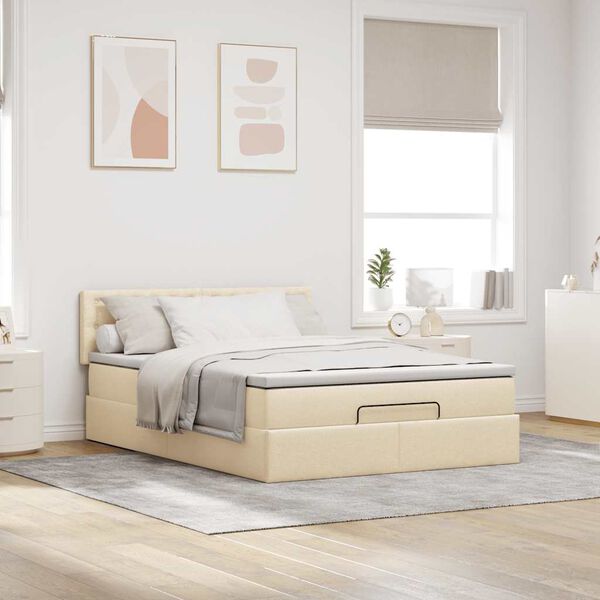 vidaXL Ottoman-Bett mit Matratze Creme 140x200 cm Stoff