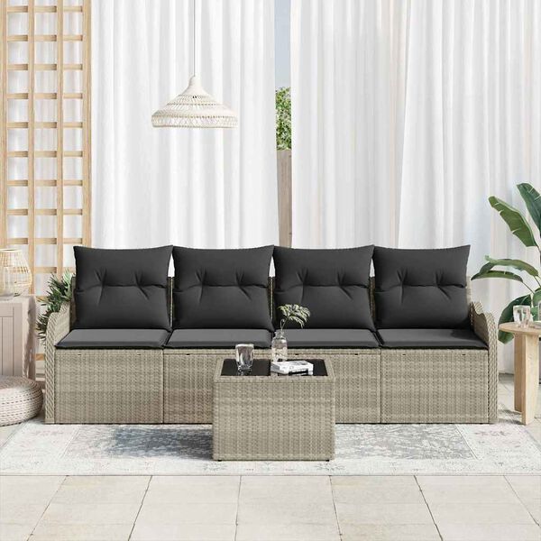 vidaXL Garten-Sofa-Set mit Kissen 5 pcs Hellgrau und Dunkelgrau