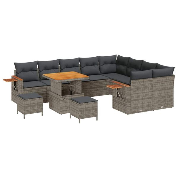 vidaXL Gartensofa-set mit Kissen 13 pcs Grau Poly-Rattan
