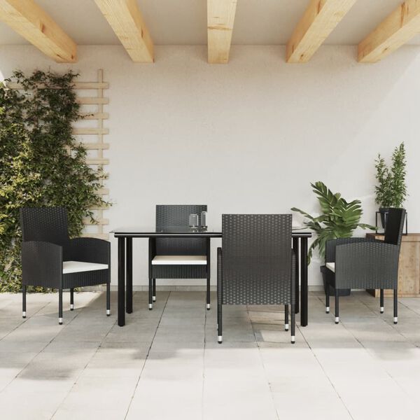 vidaXL 5-tlg. Garten-Essgruppe Schwarz Poly Rattan und Stahl