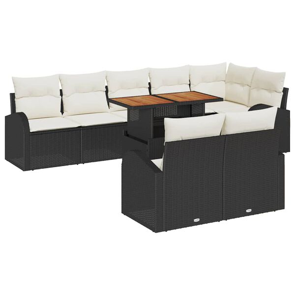 vidaXL Garten-Sofa-Set mit Kissen 9 pcs Schwarz und Creme