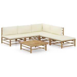vidaXL 6-tlg. Garten-Lounge-Set mit Cremewei&szlig;en Kissen Bambus
