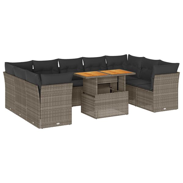 vidaXL 10-tlg. Garten-Sofagarnitur mit Kissen Grau Poly Rattan